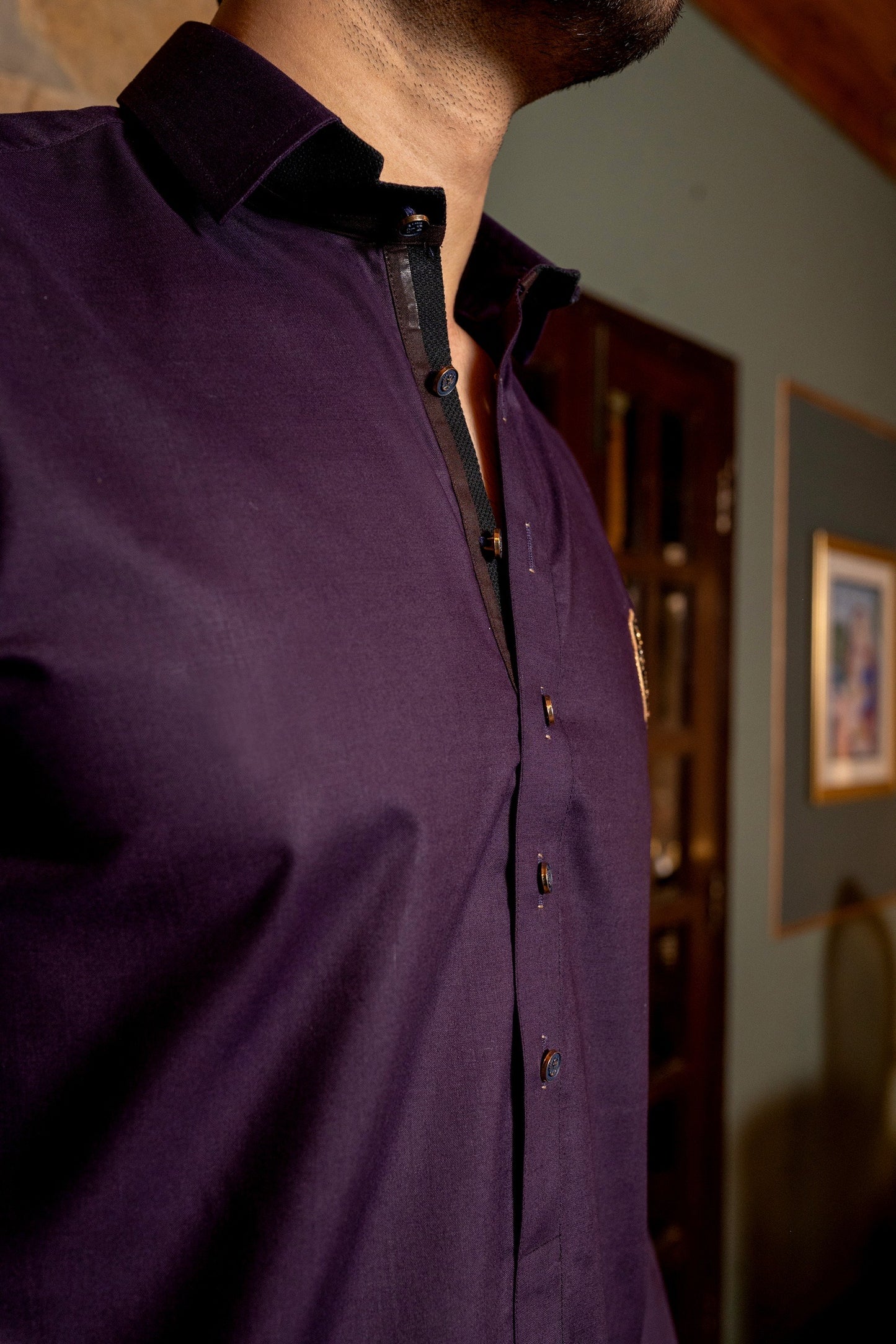Purple Classic Collar Kurta Trouser